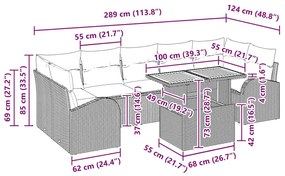 Conjunto de Jantar de Jardim de 8 Peças com Almofadas Bege em Rattan S