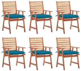 vidaXL Cadeiras de jantar p/ jardim 6 pcs c/ almofadões acácia maciça