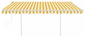 Toldo retrátil manual com postes 4x3 m amarelo e branco