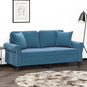 Sofá 2 lugares c/ almofadas decorativas 140 cm veludo azul