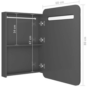 Armário espelhado casa de banho LED 60x11x80 cm cinza brilhante