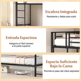 Beliche individual 246 x 101 x 170 cm (COLCHÕES NÃO INCLUIDOS) com secretária e Estrutura metálica, estação de trabalho em madeira, grades de seguranç