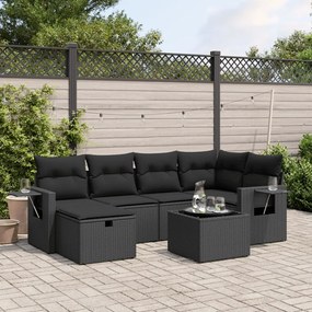 vidaXL 7 pcs conjunto de sofás p/ jardim c/ almofadões vime PE preto