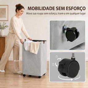 Cesto de Roupa Suja com Tampa e Rodas, 50L, Dobrável com Saco com Cordão Removível, 40x30x65 cm, Cinzento
