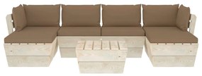 7 pcs conjunto lounge de paletes + almofadões madeira de abeto