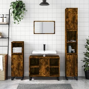 vidaXL 3 pcs conjunto de móveis WC madeira processada carvalho fumado