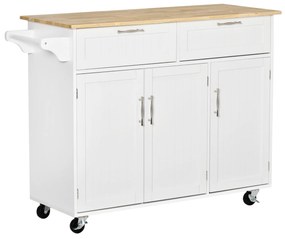 HOMCOM Carrinho de Cozinha com Rodas 2 Gavetas 3 Portas Prateleiras Ajustáveis e Barra para Sala de Jantar 121x46x91 cm Branco | Aosom Portugal
