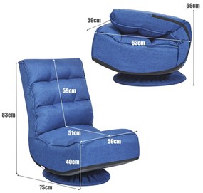 Cadeira ao nível do chão Giratória 360° Ajustável em 5 Posições para Videojogos Adulto Ler Ver TV  59 x 75 x 83 cm Azul
