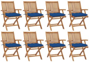 vidaXL Cadeiras de jardim dobráveis c/ almofadões 8 pcs teca maciça