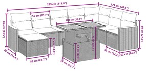 9 pcs conjunto de sofás p/ jardim c/ almofadões vime PE preto
