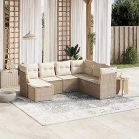 7 pcs conjunto de sofás p/ jardim com almofadões vime PE bege