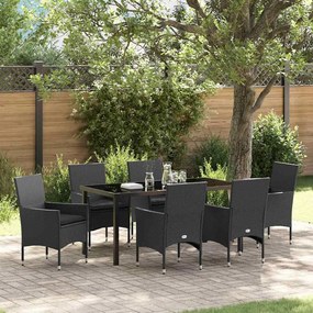 vidaXL Conjunto de Jantar de Jardim com 7 Peças e Almofadas em Preto Polirattan