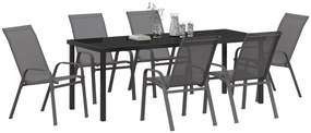 Conjunto de Jantar de 7 Peças vidaXL Cinza Textilene e Aço
