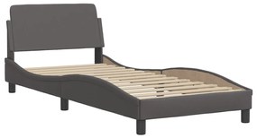 Estrutura cama c/ cabeceira couro artificial 90x190 cm cinzento