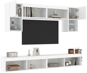vidaXL 6pcs móveis de parede p/ TV c/ LEDs derivados de madeira branco
