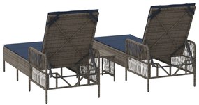 Espreguiçadeira Conjunto de 3 Cinza e azul-marinho Vime PE, metal