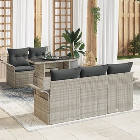 Conjunto de Sofá de Jardim vidaXL com 6 Peças e Almofadas Cinza Claro Rattan PE