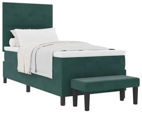 Cama Box Spring com Colchão &amp; Banco Verde Escura 90x200 cm Veludo