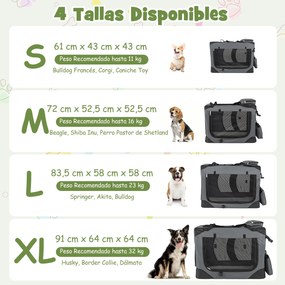 Transportadora dobrável tamanho S 61 x 43 x 43 cm para animais de estimação, com janelas de rede, 3 portas, cama felpuda e bolsos removíveis, para uso