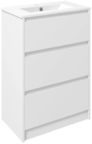 kleankin Móvel de Casa de Banho com Lavatório Armário Casa de Banho de Cerâmica Sintética com 2 Gavetas 61x37x88 cm Branco Brilhante