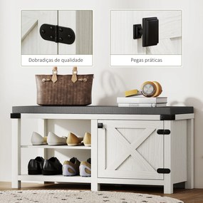 Banco Sapateira Rústico Organizador de Sapatos com Compartimentos para 7 Pares de Sapatos 100x40x48 cm Branco e Cinza