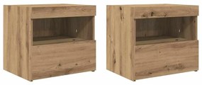 Camas de cabeceira vidaXL com luzes LED 2 pcs Carvalho Artisan 50x40x4