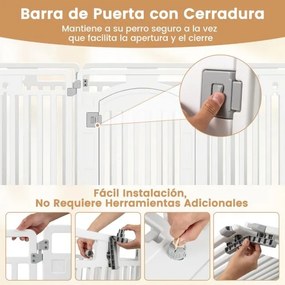 Barreira de plástico para cães com 8 painéis de 80 cm de altura com porta de segurança para cães pequenos e médios, gaiola dobrável branca
