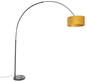 Candeeiro de arco preto com abajur de veludo amarelo ocre com dourado 50 cm - XXL Moderno