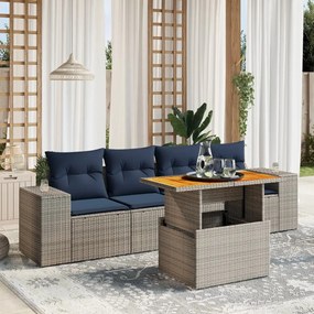 vidaXL 5 pcs conjunto sofás p/ jardim c/ almofadões vime PE cinzento