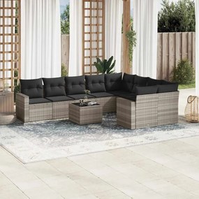 10 pcs conj. sofás jardim com almofadões vime PE cinzento-claro