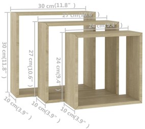 Prateleiras de parede forma de cubo 3pcs cm cor carvalho sonoma