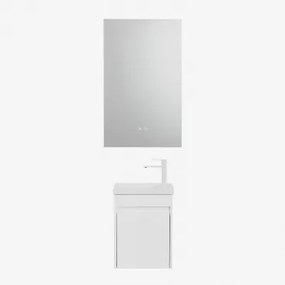 Conjunto De Móvel De Casa De Banho Suspenso Em Madeira Com Lavatório Integrado Narek Branco & Retangular Led E Anti-embaciamento 55x90 Cm Riben & Bran