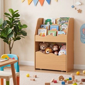Estante Infantil para Brinquedos, 49,5 x 30 x 76 cm, Gaveta com Rodas Removível, Natural