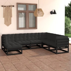 7 pcs conjunto lounge de jardim c/ almofadões pinho maciço