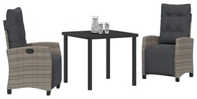 Conjunto de Jantar de Jardim com 3 Peças em Rattan Cinza