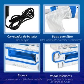 Outsunny Aspirador Limpador para Piscina Elétrico Autonomia de 45 Minutos com Poste Telescópico 54-113cm Escova e Bolsa de Malha para Piscinas Spas 161x20x17cm Azul e Branco