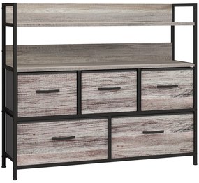 HOMCOM Móvel de Armazenamento Estilo Industrial Cómoda 5 Gavetas em Tecido Dobráveis e Removíveis e Prateleiras 98x29x85 cm | Aosom Portugal