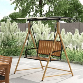 Baloiço de Jardim de 2 Lugares com Toldo Ajustável e Estrutura de Metal Carga 240 kg 142x112x162 cm Madeira e Creme