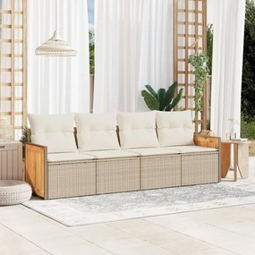 vidaXL 4 pcs conjunto de sofás para jardim c/ almofadões vime PE bege