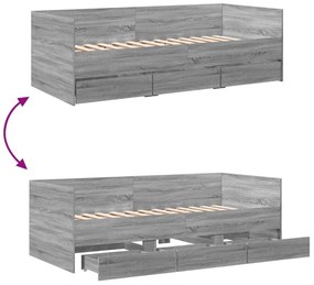 Sofá-cama com gavetas sem colchão 90x200 cm cinzento sonoma