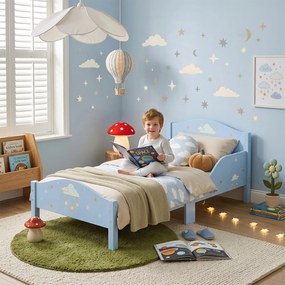Cama Infantil, 146 x 76,5 x 54,5 cm (COLCHÃO NÃO INCLUIDO), Barreiras de Segurança Elevadas, Azul