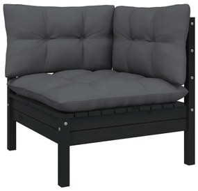 11 pcs conjunto lounge jardim c/ almofadões pinho maciço preto