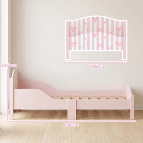 Cama de Criança com Laços, 146 x 76,5 x 54,5 cm (COLCHÃO NÃO INCLUIDO), Barreira de Segurança Elevada, Rosa