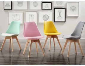 Conjunto 4 Cadeiras de Cozinha e Sala de Jantar TORRE 4P (SU), madeira, polipropileno e assento rosa