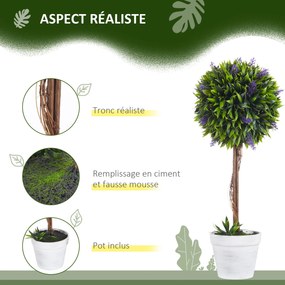 Conjunto de 2 plantas artificiais com flores de lavanda, incluindo tronco e vaso - altura 60 cm, verde