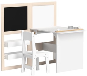 AIYAPLAY Mesa e Cadeira Infantil Mesa para Crianças com Cadeira Ardósias Dobrável Prateleiras e Rolo de Papel Branco