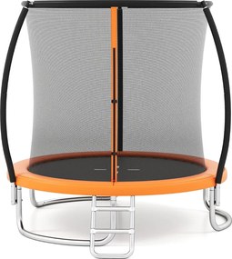 Trampolim para exterior com cerca de segurança, escada e pernas curvas robustas para crianças e adultos, 244 cm, laranja
