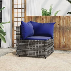 vidaXL Sofá de canto para jardim com almofadões vime PE cinzento