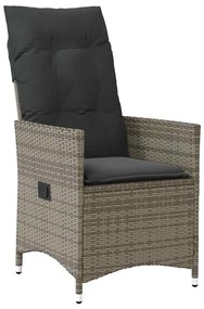 7 pcs conjunto de jantar p/ jardim c/ almofadões vime PE cinza