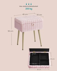 Banco toucador com espaço de arrumação 30 x 40 x 50 cm estofado Rosa